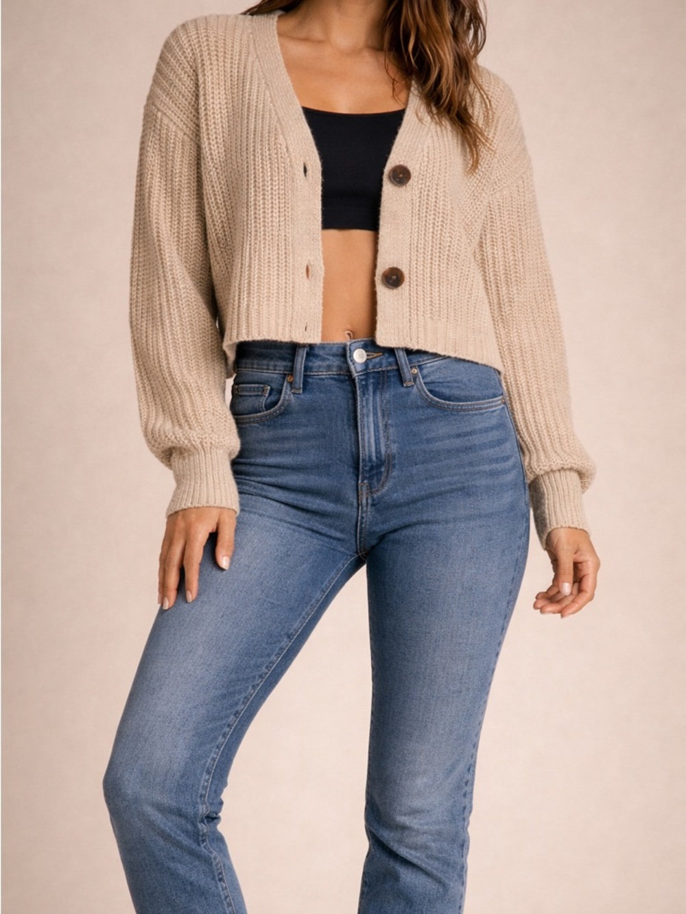 art class Cream Chunky Knit Button Cardigan